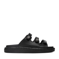 Klapki Badura. Czarne klapki Badura, bez wzorów, bez obcasa. Za 359.99 zł.