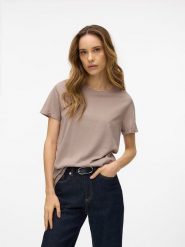 Vero Moda Koszulka "Paula" w kolorze szarobrązowym rozmiar: M. Brązowe bluzki Vero Moda, m, bez wzorów, z bawełny, bez kołnierzyka, bez ramiączek. Za 57.06 zł.
