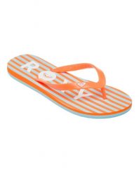Klapki dla Kobiety TAHITI. Brązowe klapki Roxy, bez wzorów, z materiału, bez obcasa. Za 89.99 zł.