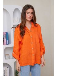 Rodier Lin Lniana koszula w kolorze pomarańczowym rozmiar: XL/XXL. Pomarańczowe koszule Rodier Lin, xl, bez wzorów, ze lnu, bez kołnierzyka, bez ramiączek. Za 141.19 zł.