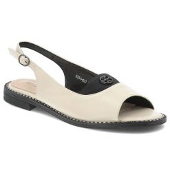 Sandały damskie S. Barski, eleganckie na płaskim obcasie z ozdobą ze sprzączką, ecru, KV51-021. Brązowe sandały S.BARSKI, z aplikacjami, eleganckie, bez obcasa, na płaskiej podeszwie, bez zapięcia. Za 109.00 zł.