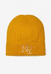 Żółta Czapka Beanie z Ozdobnymi Literami z Przodu Fetture. Żółte czapki Renee, bez wzorów, ze splotem. Za 29.99 zł.