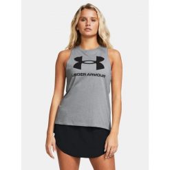Koszulka damska tank top UNDER ARMOUR 1356297 bez rękawów. Szare topy Under Armour, s, bez wzorów, bez kołnierzyka, bez ramiączek. Za 129.99 zł.