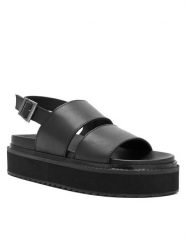 Badura Sandały PRETORO- Czarny. Czarne sandały Badura, bez wzorów, ze skóry, bez obcasa, na koturnie, bez zapięcia. Za 299.99 zł.