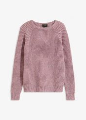 Gruby sweter z połyskującą nitką. Czerwone swetry bonprix, bez wzorów, bez ramiączek. Za 127.99 zł.
