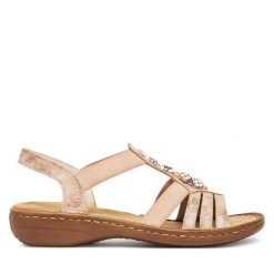 Sandały Rieker. Czerwone sandały Rieker, bez wzorów, bez obcasa, na płaskiej podeszwie, bez zapięcia. Za 299.99 zł.