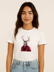 WOOOP Koszulka "Red clad deer" w kolorze białym rozmiar: S. Białe bluzki Wooop, s, bez wzorów, z bawełny, bez kołnierzyka, bez ramiączek. Za 56.99 zł.