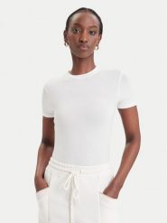 Guess T-Shirt O6BM13 K5058 Kremowy Slim Fit. Białe t-shirty Guess, s, z aplikacjami, z lyocellu, bez kołnierzyka, bez ramiączek. Za 154.99 zł.