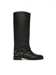 PINKO Oficerki Cheval 02 SD0635P001 Czarny. Czarne kozaki Pinko, ze skóry, bez obcasa, na płaskiej podeszwie, bez zapięcia. Za 1,829.00 zł.