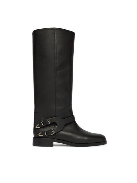 PINKO Oficerki Cheval 02 SD0635P001 Czarny. Czarne kozaki Pinko, ze skóry, bez obcasa, na płaskiej podeszwie, bez zapięcia. Za 1,829.00 zł.
