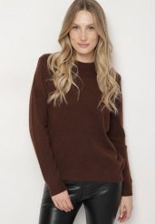 Brązowy Klasyczny Sweter z Wełną Mailira. Brązowe swetry Born2be, uniwersalny, bez wzorów, z jeansu, bez ramiączek. Za 59.99 zł.