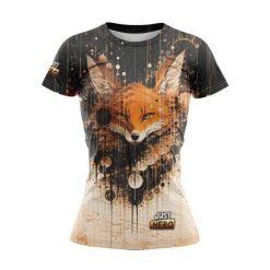 Koszulka do biegania damska Lisek krótki rękaw. Brązowe bluzki JUST HERO, bez wzorów, sportowe, bez kołnierzyka, bez ramiączek. Za 99.00 zł.