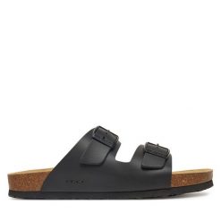 Klapki Josef Seibel. Czarne klapki Josef Seibel, bez wzorów, bez obcasa. Za 269.99 zł.