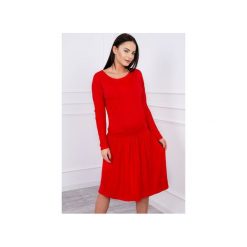 SUKIENKA POCKET CZERWONA. Czerwone sukienki Meleksima, l, z aplikacjami, z materiału, bez kołnierzyka, bez ramiączek. Za 179.00 zł.