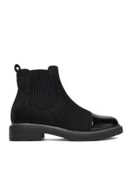 DeeZee Sztyblety HX24028-1 Czarny. Czarne botki DeeZee, bez wzorów, z materiału, bez obcasa, na płaskiej podeszwie, bez zapięcia. Za 179.99 zł.