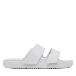 Klapki adidas. Białe klapki Adidas, bez wzorów, bez obcasa. Za 149.99 zł.