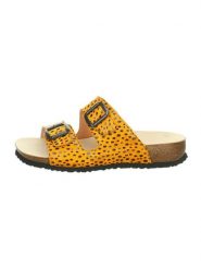 Think! Skórzane klapki "Julia" w kolorze żółtym rozmiar: 39. Żółte klapki Think!, bez wzorów, z otwartym noskiem, bez obcasa. Za 148.26 zł.
