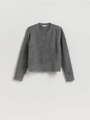 Kardigan z obniżoną linią ramion - szary. Szare kardigany Reserved, l, bez wzorów, z dzianiny. Za 129.99 zł.