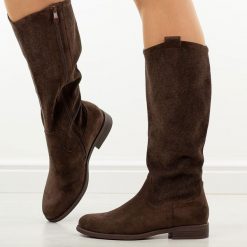 Brązowe ażurowe kozaki damskie S.Barski 8022. Brązowe kozaki S.BARSKI, na jesień, z zamszu, bez obcasa, na obcasie, bez zapięcia. Za 269.00 zł.