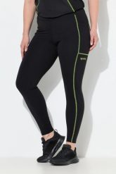 Damskie Legginsy sportowe neonowe szwy kieszenie z recyklingu. Czarne legginsy sportowe Ulla Popken, plus size, bez wzorów, z dżerseju, z podwyższonym stanem. Za 239.99 zł.