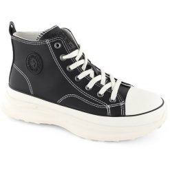 Trampki damskie wysokie na platformie czarne Big Star OO274063. Czarne obuwie sportowe Big Star, ze skóry ekologicznej, bez zapięcia. Za 84.00 zł.