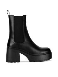 DeeZee Botki HY6085-2 Czarny. Czarne botki DeeZee, bez wzorów, ze skóry, bez obcasa, na słupku, bez zapięcia. Za 199.99 zł.