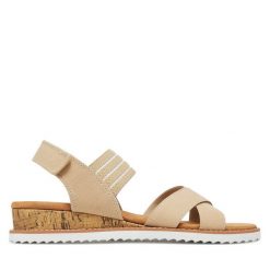 Sandały Skechers. Brązowe sandały Skechers, bez wzorów, bez obcasa, na koturnie, bez zapięcia. Za 169.99 zł.