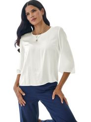 Heine Bluzka w kolorze białym rozmiar: 40. Białe bluzki Heine, bez wzorów, bez kołnierzyka, bez ramiączek. Za 165.99 zł.