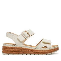 Sandały Rieker. Brązowe sandały Rieker, bez wzorów, bez obcasa, na koturnie, bez zapięcia. Za 319.99 zł.