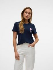 Vero Moda Koszulka w kolorze granatowym rozmiar: XL. Niebieskie bluzki Vero Moda, xl, bez wzorów, z bawełny, bez kołnierzyka, bez ramiączek. Za 65.85 zł.
