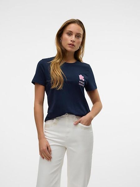 Vero Moda Koszulka w kolorze granatowym rozmiar: XL. Niebieskie bluzki Vero Moda, xl, bez wzorów, z bawełny, bez kołnierzyka, bez ramiączek. Za 59.95 zł.