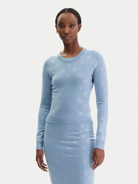Guess Sweter W6RR66 Z3JD2 Błękitny Regular Fit. Niebieskie swetry Guess, l, z aplikacjami, z syntetyku, bez ramiączek. Za 529.99 zł.