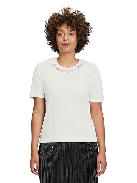 CARTOON Koszulka w kolorze kremowym rozmiar: 44. Brązowe bluzki Cartoon, z aplikacjami, z bawełny, bez kołnierzyka, bez ramiączek. Za 74.28 zł.