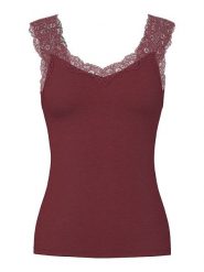 Pieces Top "Barbera" w kolorze ciemnoczerwonym rozmiar: XS. Czerwone topy Pieces, s, bez wzorów, z koronki, bez kołnierzyka, bez ramiączek. Za 43.88 zł.