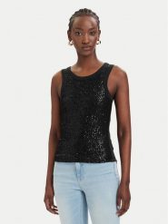 Guess Top W6GP26 K3157 Czarny Slim Fit. Czarne topy Guess, xxl, z aplikacjami, z bawełny, bez kołnierzyka, bez ramiączek. Za 264.99 zł.