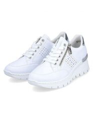 Rieker Sneakersy w kolorze biało-srebrnym na koturnie rozmiar: 40. Białe trampki Rieker, bez wzorów, bez zapięcia. Za 149.66 zł.