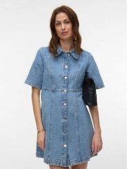 Vero Moda Sukienka jeansowa Daisy 10346217 Niebieski Standard Fit. Niebieskie sukienki Vero Moda, xs, bez wzorów, z bawełny, bez kołnierzyka, bez ramiączek. Za 199.99 zł.