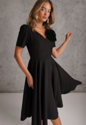 Czarna Sukienka o Rozkloszowanym Kroju z Odpinaną Kwiatową Aplikacją Anastosa. Czarne sukienki Renee, na imprezę, l, z aplikacjami, eleganckie, bez kołnierzyka, bez ramiączek, midi, kopertowe. Za 249.99 zł.