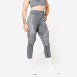 Legginsy fitness damskie Domyos 900. Czarne legginsy DOMYOS, l, bez wzorów, z elastanu, z podwyższonym stanem. W wyprzedaży za 79.99 zł.