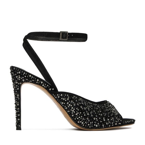 Sandały Eva Minge. Czarne sandały Eva Minge, bez wzorów, bez obcasa, na szpilce, bez zapięcia. Za 449.99 zł.