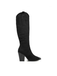 DeeZee Kowbojki 9353-1A Czarny. Czarne kozaki DeeZee, z materiału, bez obcasa, na słupku, bez zapięcia. Za 249.99 zł.