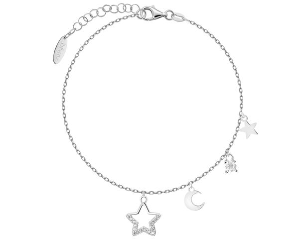Bransoletka srebrna z cyrkoniami - gwiazdy, Księżyc. Szare bransoletki Apart, z cyrkonią, srebrne. Za 189.00 zł.