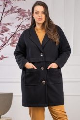 Płaszcz lekki ciepły z ozdobnymi guzikami jesienno zimowy MEGAN czarny PROMOCJA. Czarne płaszcze KARKO, na jesień, plus size, bez wzorów, z dzianiny, bez kaptura. Za 156.50 zł.