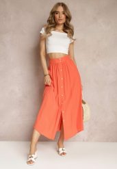 Pomarańczowa Rozkloszowana Spódnica Maxi z Gumką w Talii i Kieszeniami Kendrani. Brązowe spódnice Renee, na co dzień, l, bez wzorów, eleganckie, maxi, proste. Za 49.99 zł.