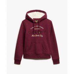 Damska bluza z kapturem z metalicznym logo Superdry Luxe. Czerwone bluzy Superdry, xs, bez wzorów, z bawełny, z kapturem. Za 382.80 zł.