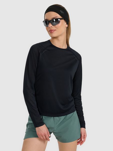 4F Longsleeve do biegania w terenie szybkoschnący damski - czarny M. Czarne koszulki sportowe 4f, bez wzorów, z materiału, bez ramiączek, do biegania. Za 149.99 zł.