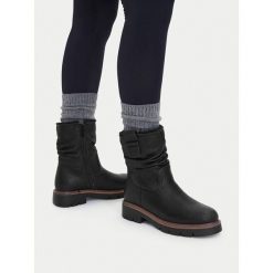 Botki Go Soft. Czarne botki GO SOFT, bez wzorów, bez obcasa, na słupku, bez zapięcia. Za 179.99 zł.