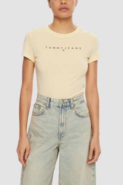 TOMMY JEANS Żółty t-shirt damski, Rozmiar S. Żółte t-shirty Tommy Jeans, s, bez wzorów, z jeansu, bez kołnierzyka, bez ramiączek. W wyprzedaży za 85.99 zł.