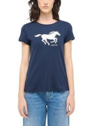 Mustang Koszulka w kolorze granatowym rozmiar: M. Niebieskie bluzki Mustang, m, bez wzorów, z bawełny, bez kołnierzyka, bez ramiączek. Za 43.99 zł.