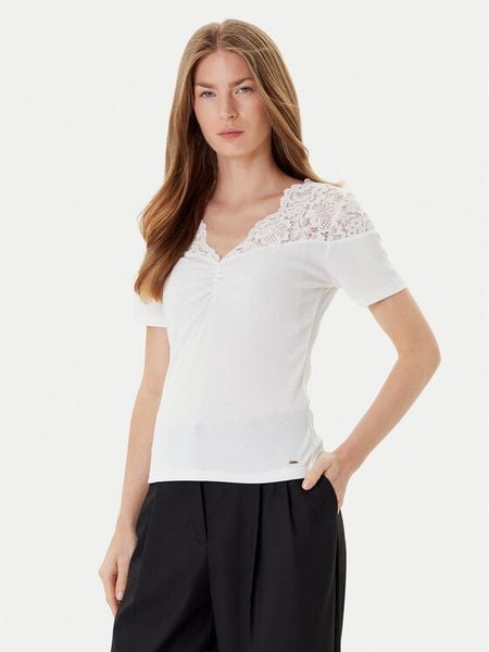 Morgan Bluzka 252-DELINE Biały Slim Fit. Białe bluzki Morgan, s, bez wzorów, z syntetyku, bez kołnierzyka, bez ramiączek. Za 89.99 zł.